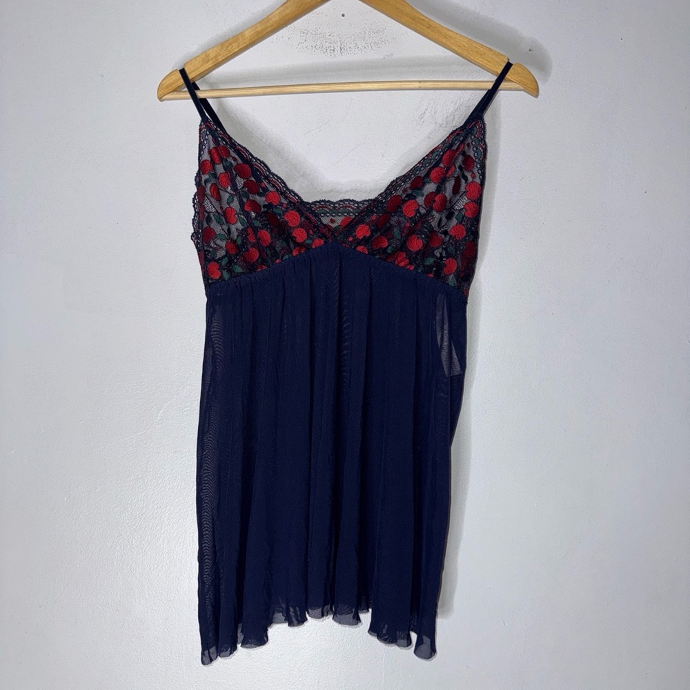 Hanky Pinky Large‎ Navy Red Cherry Babydoll Slip Nightgown Dress